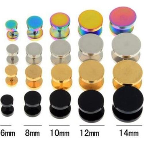 2Pcs Stainless Steel Fake Cheater Ear Plugs Gauge Earrings Body Jewelry Pierceing 6-14mm Gold Black Multi-color