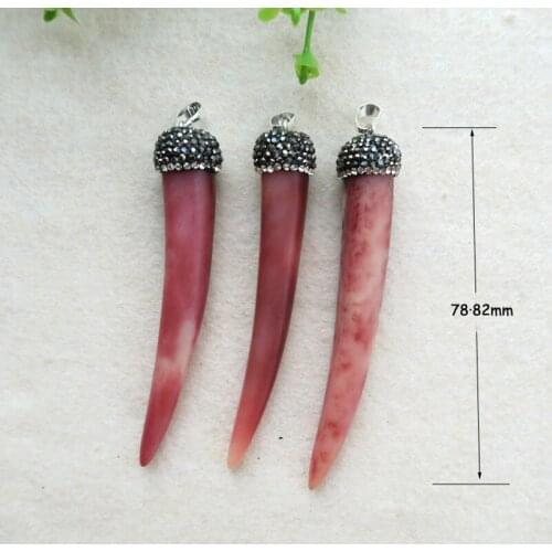 3pcs Paved rhinestone Crystal Caps Unique Camel Bone Horn Pendant Charm Fit Various Necklace Jewelry Handmade P121