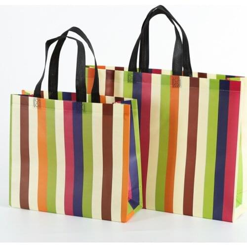 10 Pieces Ladies Fashion Color Stripes Shopping Bag Portable Stylish Business Bag for Party Favor Reusable Bag Wateproof Handbag
