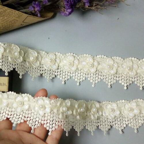 5 Yard Ivory Pearl Tassel Plum Flowers Pearl Lace Ribbon Trimmings Ribbons Beaded Lace Fabric Embroidered Sewing Wedding Dress