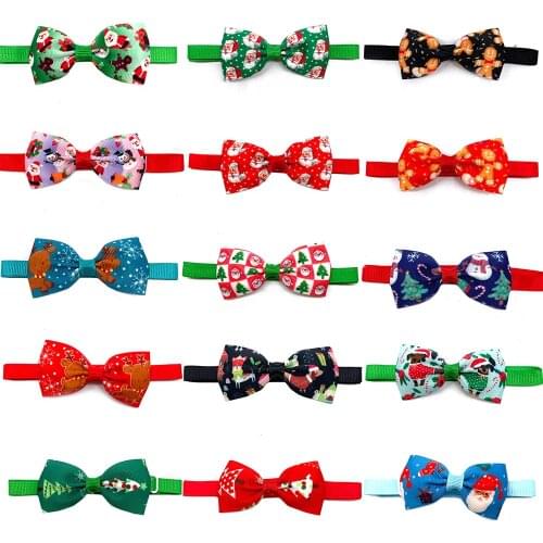 50/100pcs Handmade Christmas Pet Accessories Snowman Style Pet Dog Bowties Adjustable Puppy Dog Cat Bowtie for Small Middle Dog