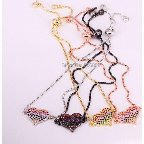 6PCS ZYZ-B5243 Heart shape Rainbow Crystal Zirconia Bracelets for Women Pave CZ Bracelet Women Jewelry