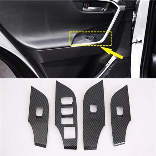 For Toyota RAV4 RAV 4 2019 2020 Interior Accessories Carbon Fiber Window Lift Rise Switch Button Cover Trims Door Armrest Panel