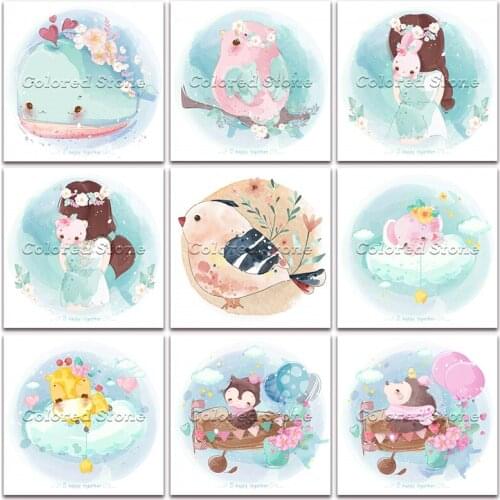 New Diamond painting Cartoon Animals Girl bird giraffe owl 5D DIY Full Square Drill embroidery Cross stitch 3D Round mosaic 1216