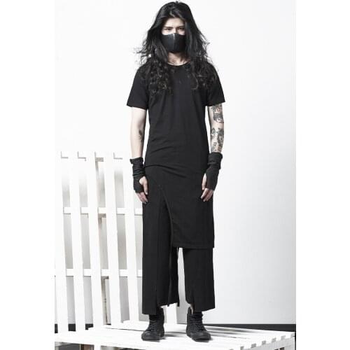 Korean style asymmetrical short-sleeved T-shirt, personality, Hong Kong trendy boy nightclub hairdresser costume, black slim fit