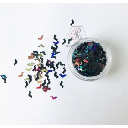 PrettyG 10g-200g Halloween Laser Black Color Bat Shape 5MM Size Shape Glitter Sequins For DIY Art Makeup Decoration Accessories