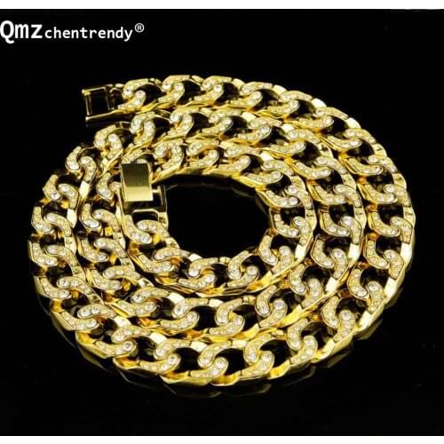 Top Quality Hip Hop Bling Full Iced Out Men Chain Necklaces MIAMI Cuban Cuba Link Chain Necklace Women Punk Jewelry