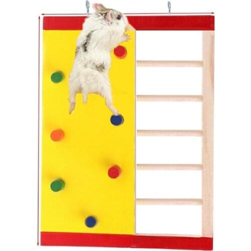 Pet Hamster Colorful Wooden Climbing Wall and Ladder Small Pets Wooden Toy with Ladder for Rat Chinchillas Guinea Pig, 15x22cm