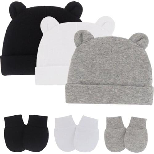 Baby Hat Gloves Set Cute Warm Cotton Anti Scratching Mittens Boy Girl Beanies Stuff Photography Props Headwear Kids Accessories