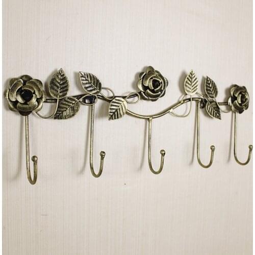 European-style iron rose design decorative wall hook wall-mounted coat hanger storage rack key holder organizer home decor