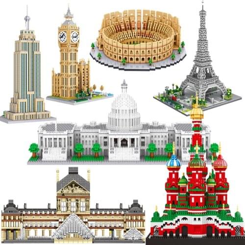 Architecture Liberty Statue Big Ben Eiffel Tower Model Building Blocks Pair Moscow London Cathedral Diamond Construction toy