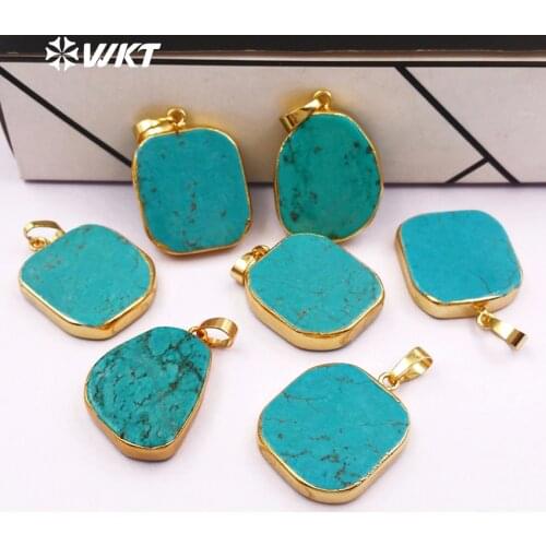 WT-P153 Mystic Natural howlite randomly shape stone pendants hot gold metal dipped howlite pendant