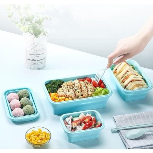 Food Storage Container Bento Silicone Collapsible Lunch Box Free shipping Microwavable Portable Picnic Camping Rectangle food