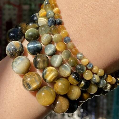 A+ Round Yellow Natural Gem Dream Tiger Eye Stone Beads For Jewelry Making Loose Spacer Beads Diy Bracelet Necklace 6 8 10 12mm