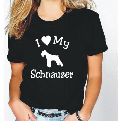 Summer T Shirt Women Tops I Love My Dog Schnauzer Pet Print Short Sleeve Casual Tee Shirt Femme Plus Size T-shirt Camiseta Mujer