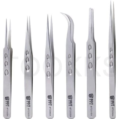 Multifunction Anti-Static Stainless Steel Matt Tweezers Straight Bend Tips TS Series Tweezers for SMD PCB Phone Repair Tools