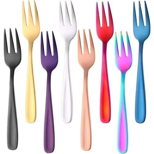 6PCS Gold Fork Set Tea Cake Snack Fork Dinnerware Cutlery Mirror Stainless Steel Tableware Dessert Fruit Fork Silverware Set