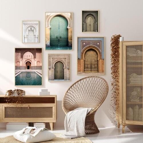 Allah Islamic Moroccan Door Mosque Poster Bathing Pool Nordic Wall Art Print Picture Canvas Painting Living Room Decoration
