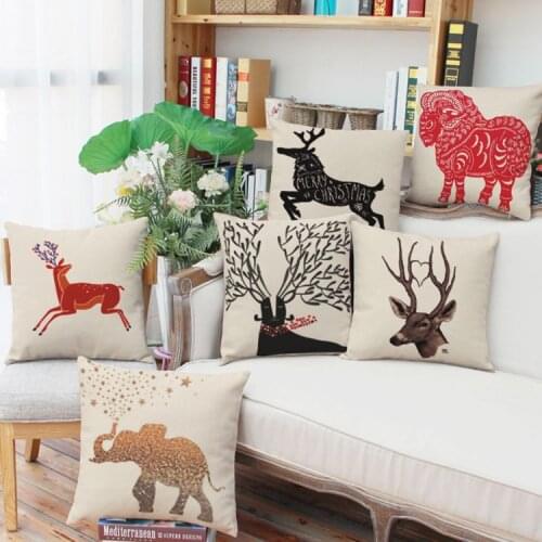 Hand Painted Color Animal Cotton Linen Pillow Case Home Kids Room Decorative Pillowcase Cushion Case Sofa Bed Decorative Pillows