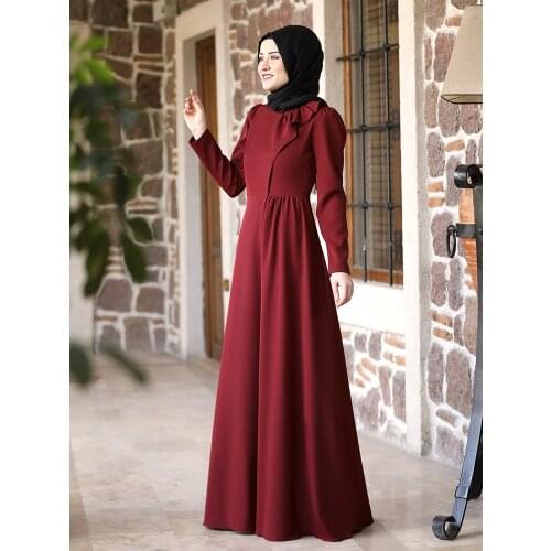 New Season Women Hijab Dress Front Side Ruffle Detailed Flared Skirt Modeled Quality Turkish Made Ramadan Mubarak Bayram Muslim