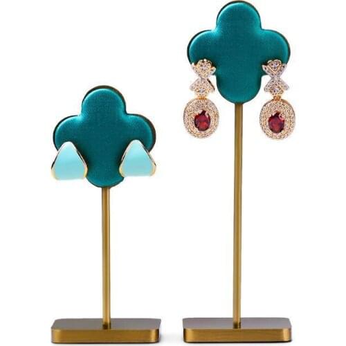 Original four-leaf clover brand jewelry display props lake blue leather metal earring display stand