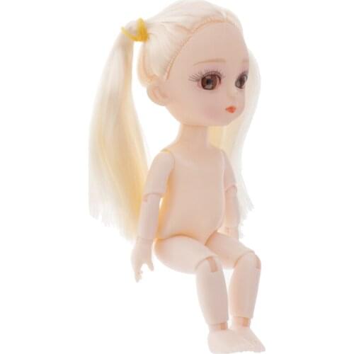 Movable 13 Joints Doll Body Painting Model DIY with White Braids