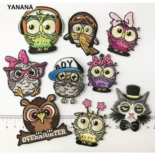 Owl Patches for Clothing DIY Stripes Applique Clothes Stickers Iron on Creative Badges Parches