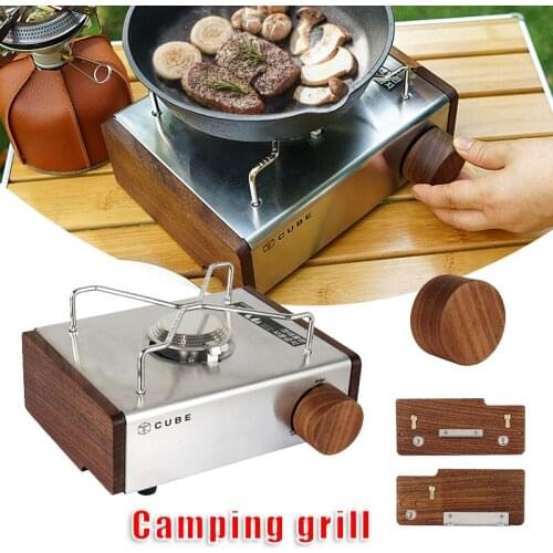 Stainless Steel Cassette Stove for Outdoor Camping Barbecue Grill with Wood Side and Switch Portable B2Cshop
