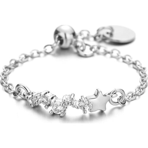 A Girl' Simple Chic Adjustable Chain Rings Female Jewelry Zircon Star Ring For Women Gifts