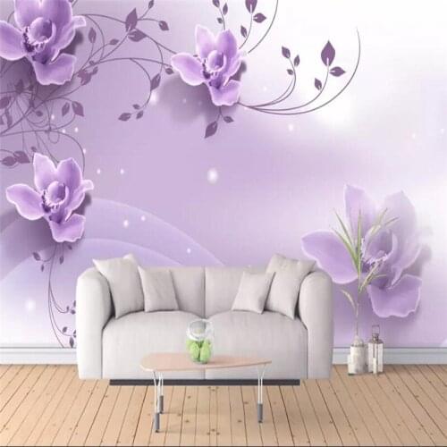 Romantic elegant purple flower 3D TV background wall professional production mural wholesale wallpaper mural poster photo wall