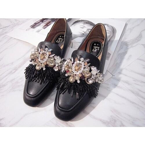 Luxury new British square head flat shoes with diamond feet and plain color slip-on shoes