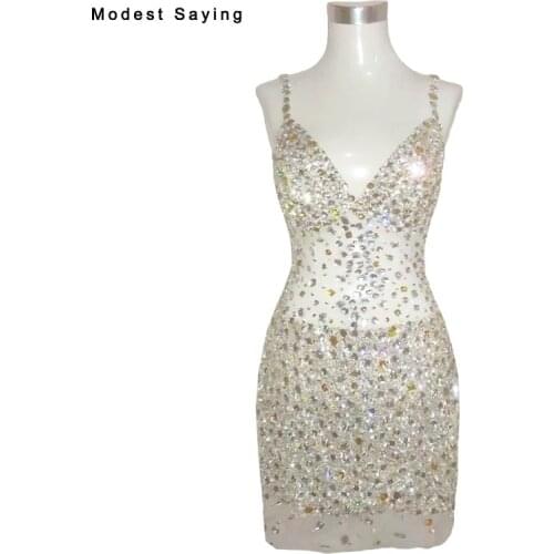 Sexy Sheer Luxury Straight Beaded Rhinestone Mini Cocktail Dresses 2017 with Straps Short Party Prom Gown robe de cocktail YC16