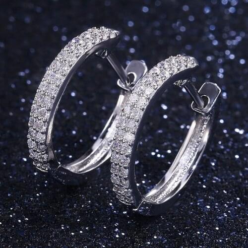 Trendy Female White Crystal Earrings Charm Silver Color Small Clip Earrings For Women Elegant Round Zirconia Wedding Earrings