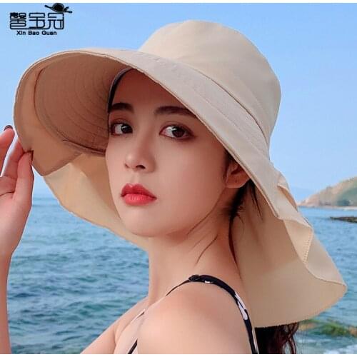 New womens hat childrens summer neck protection sunscreen hat travel along fishermans hat outdoor pure color riding sun hat