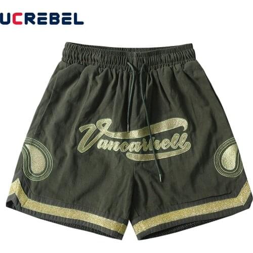 Letter Embroidery Casual Shorts Mens Summer Contrast Paneled Knee-length Shorts Loose Elastic Waist Sweat Shorts Men