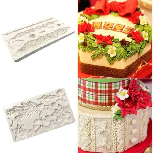 3D Knitting Texture Silicone Mold Christmas Cake Border Fondant Molds Cake Decorating Tools Chocolate Gumpaste Moulds