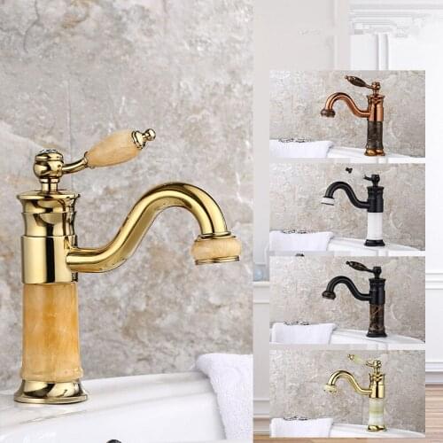 Basin Faucet water Mixer Tap Bathroom vessel Basin Water Sink Mixer gold Light luxury North Europe style brass and jade