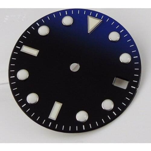 Sterile Black Blue Men Watch Dial Date Window Fit NH35 Movement