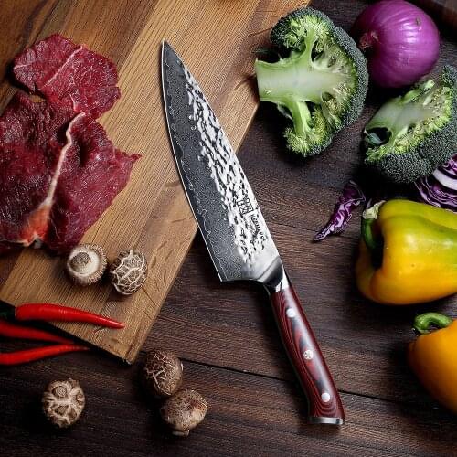 SUNNECKO 8" inch Kitchen Chefs Knife Cutting Tools Damascus AUS-10 Steel Sharp Blade 60HRC G10 Handle Christmas Gift