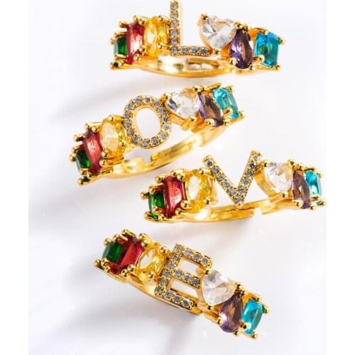 Unisex Rainbow Cubic Zirconia Inlaid Letter Open Ring Adjustable Jewelry Xmas Gift black friday 2019 anillo casamiento doteffil