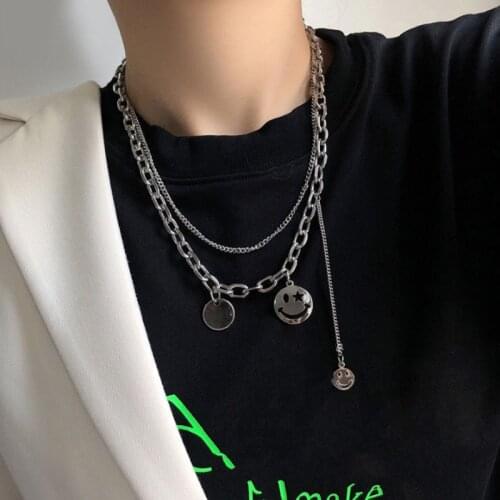 Vintage simple smiley pendant layered necklace for women fashion trend ins style neck chains aesthetic women jewelry accessories