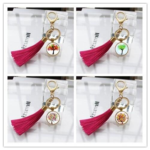 The tree of life Women Bag Tassel Keychain Women pendant Art Tree Car Key chain Mermaid charm Sea Pendant Fringe Key Ring