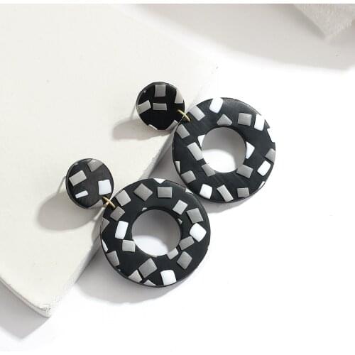 AENSOA Womens Round Polymer Clay Drop Earrings 2021 Trendy Black Hollow Out Long Drop Earring Pandent Jewelry Gift Wholesale