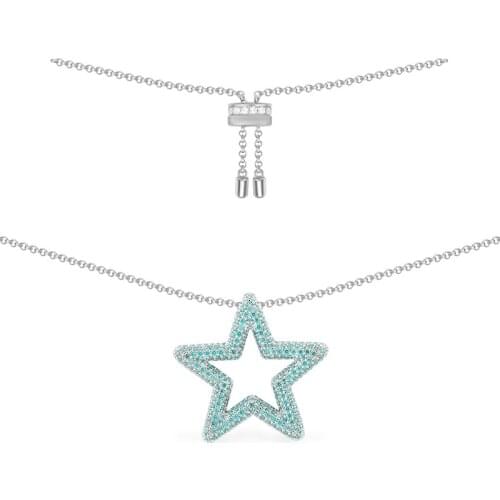 SLJELY High Quality Real 925 Sterling Silver Lagoon Star Adjustable Necklace Paved Sky Blue Zirconia Women Fashion Brand Jewelry