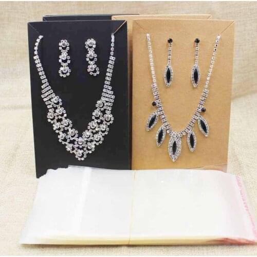 15.5*9.5cm black/kraft large costume necklace with earring display card big jewelry set package show card 100pcs+100match bag