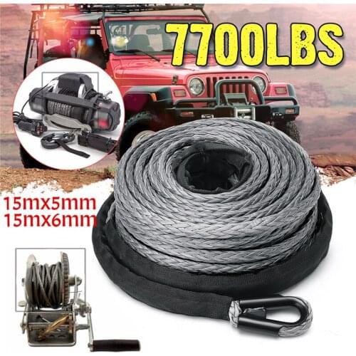 Winch Rope String Line Cable with Sheath Gray Synthetic Towing Rope 15m 7700LBs Car Wash Maintenance String For ATV UTV Off-Road