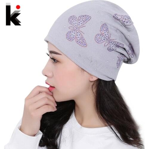 2018 Autumn And Winter Womens Beanie Brand Knitted Hat Turban Butterfly Diamond Skullies Cap Ladies Lnit Hats For Women Beanies