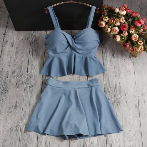 2021 Women Solid High Waist Two-Pieces Swim Suits Bikini Set Push Up Bathing Suit Swimwear Summer Sexy Biquinis Ladies Swimwear