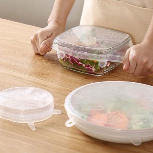 6 Pcs/Set Sealed Silicone Food Cover Kitchen Dust Storage Organizer Leak-Proof Wrap Microwave Oven Splash-Proof Silicone Lid