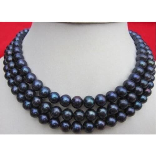 AAA 9-10mm natural black south sea pearl necklace 50 inch 925silver